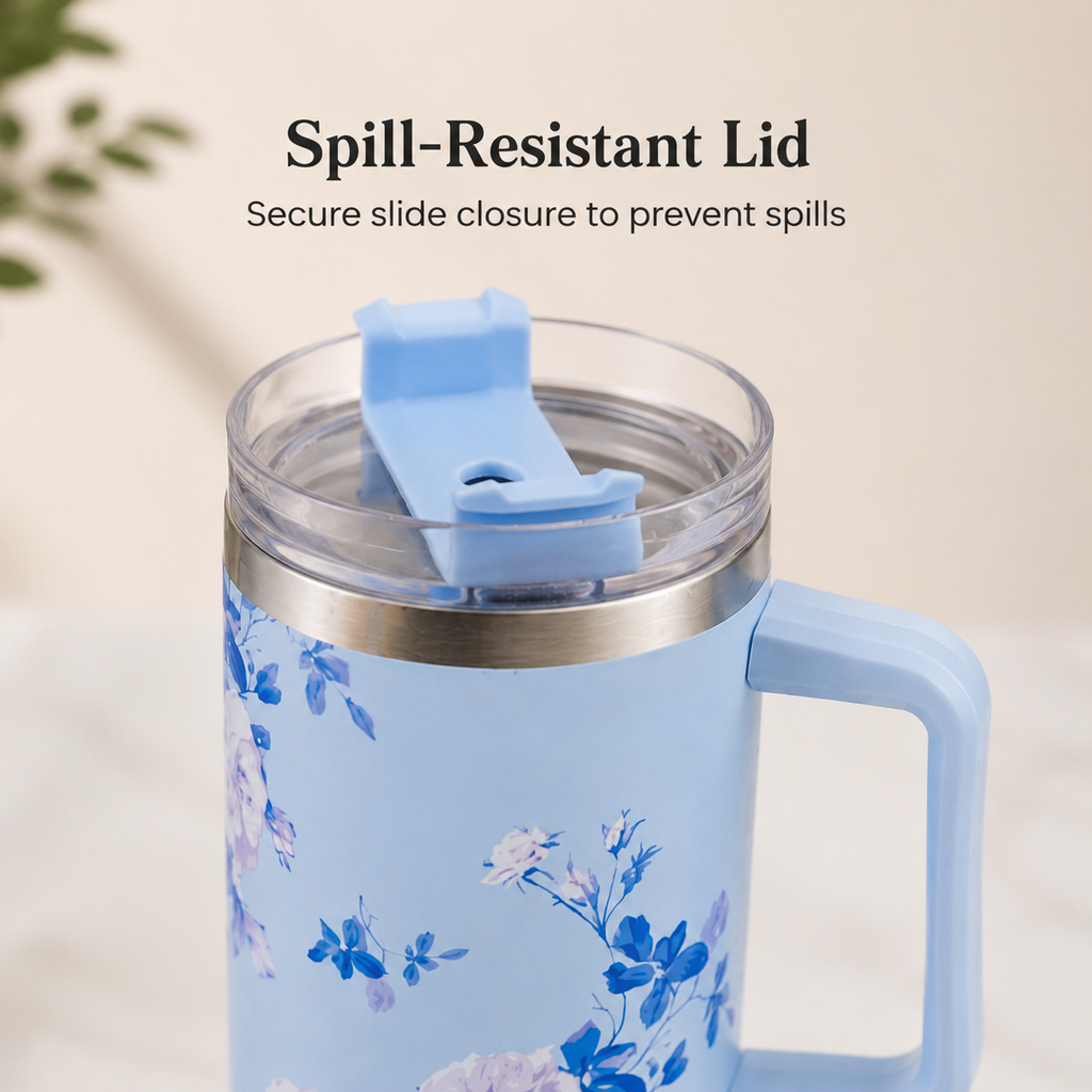 Floral Insulated Tumbler 40oz with Handle & Straw