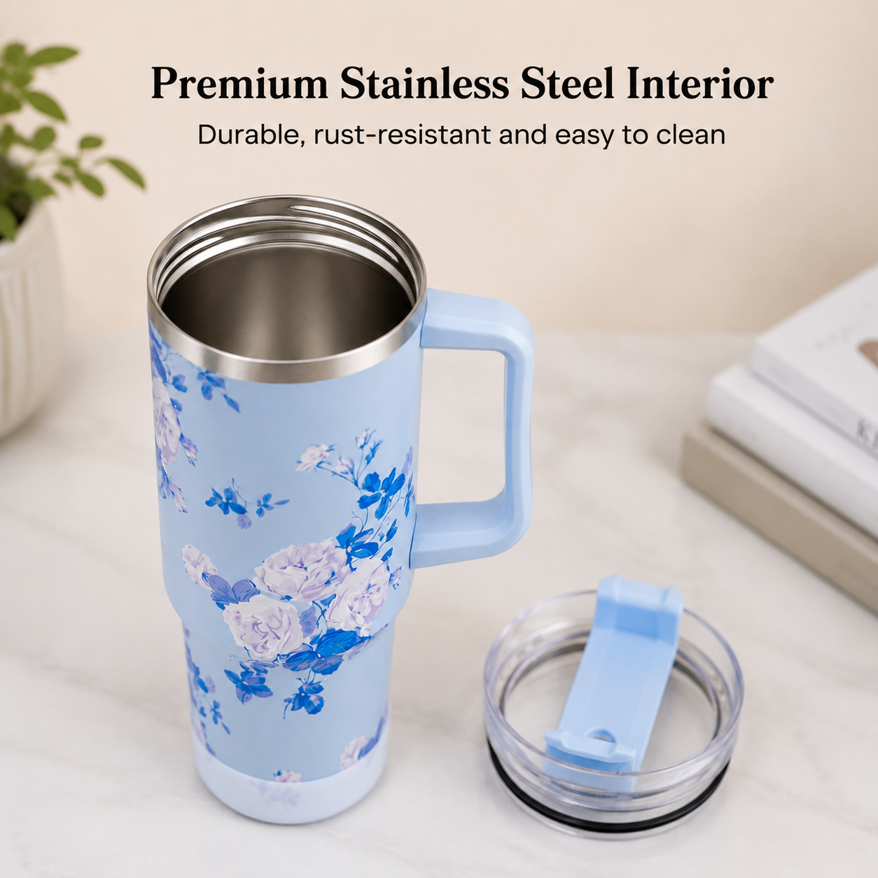 Floral Insulated Tumbler 40oz with Handle & Straw